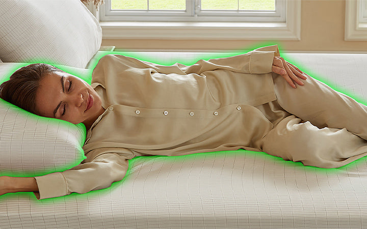 Woman in white pajamas sleeping on bed