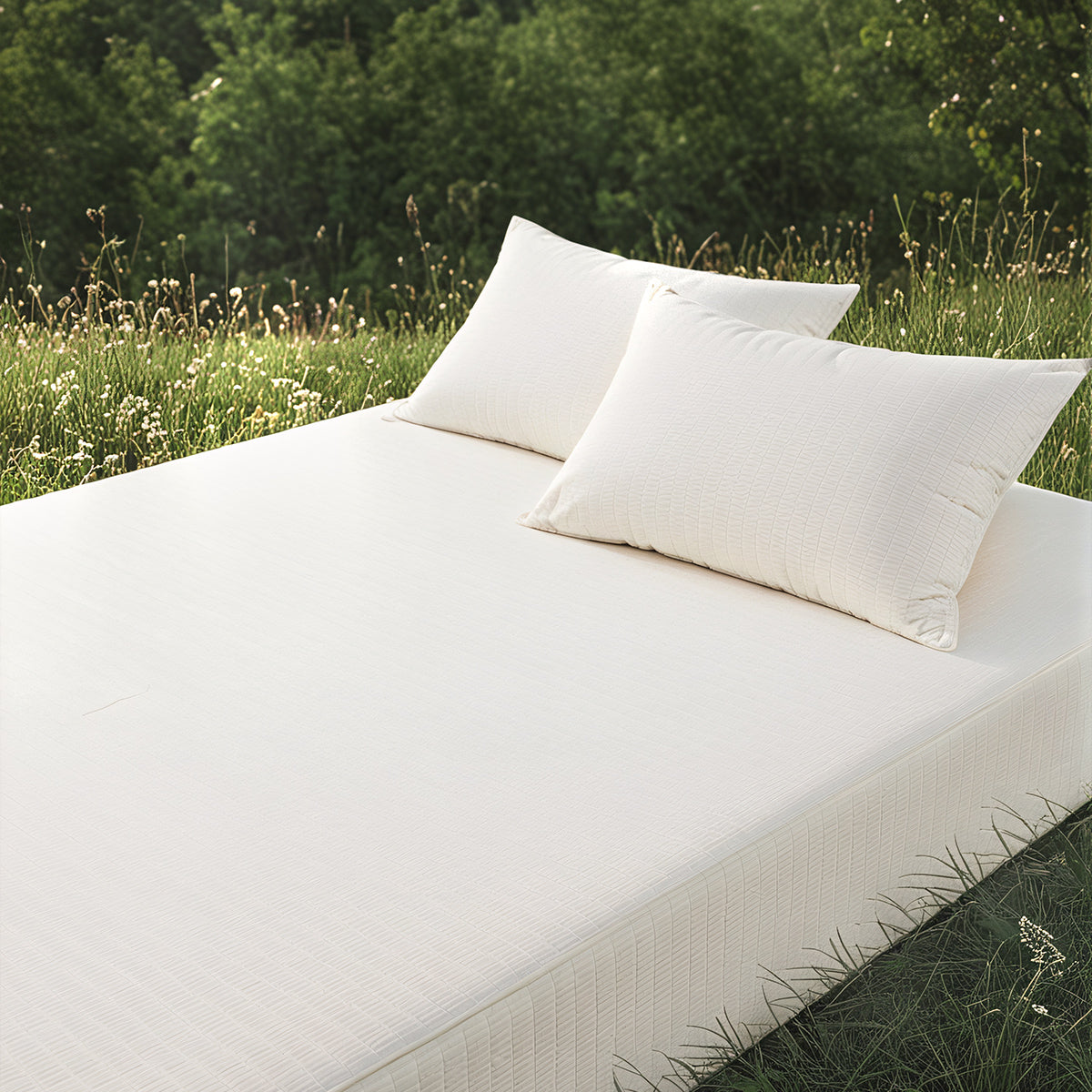 White Grounding Bamboo Fitted Sheet and pillows, outdoor