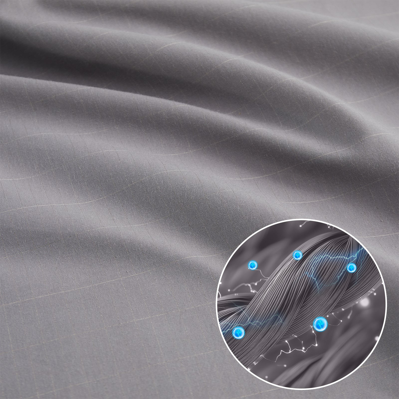 Close-up of grounding bamboo sheet fabric with illustrative grounding technology